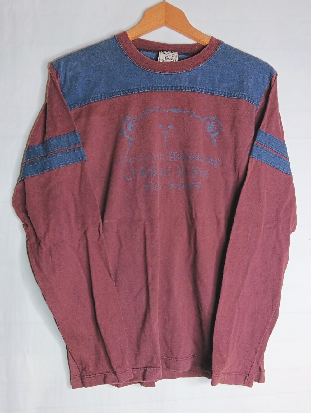 Alore Vintage Medium Mens Long Sleeve T-shirt Burgundy Navy Cotton